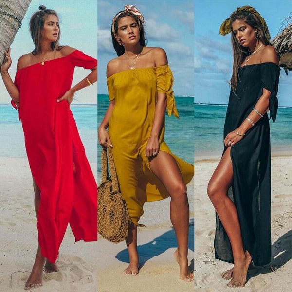 off shoulder beach dress women tunic swimsuit short sleeve solid cover up summer maxi dresses women's swimwear, White;black
off shoulder beach dress women tunic swimsuit short sleeve solid cover up summer maxi dresses women's swimwear, White;black