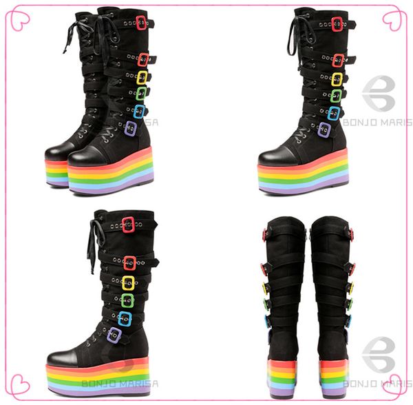 new arrivals punk platform cool chunky high wedges mid calf boots autumn buckle trendy multicolor party cos shoes, Black
new arrivals punk platform cool chunky high wedges mid calf boots autumn buckle trendy multicolor party cos shoes, Black