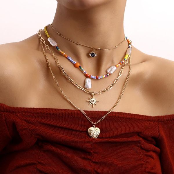 pendant necklaces multi-layer beads chains eye sun heart necklace trendy choker neck for women wholesale jewelry, Silver
pendant necklaces multi-layer beads chains eye sun heart necklace trendy choker neck for women wholesale jewelry, Silver
