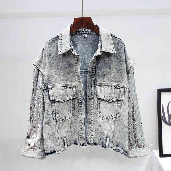 jacket oversized loose vintage wash sequins stitching sleeve jeans women outerwear chaqueta mujer short denim jacket coat female, Black;brown
jacket oversized loose vintage wash sequins stitching sleeve jeans women outerwear chaqueta mujer short denim jacket coat female, Black;brown