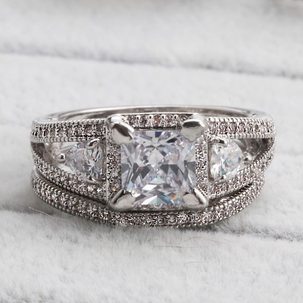 lover gift dazzling princess square cut engagement ring diamonique cz 18k white gold filled wedding finger ring set, Silver
lover gift dazzling princess square cut engagement ring diamonique cz 18k white gold filled wedding finger ring set, Silver
