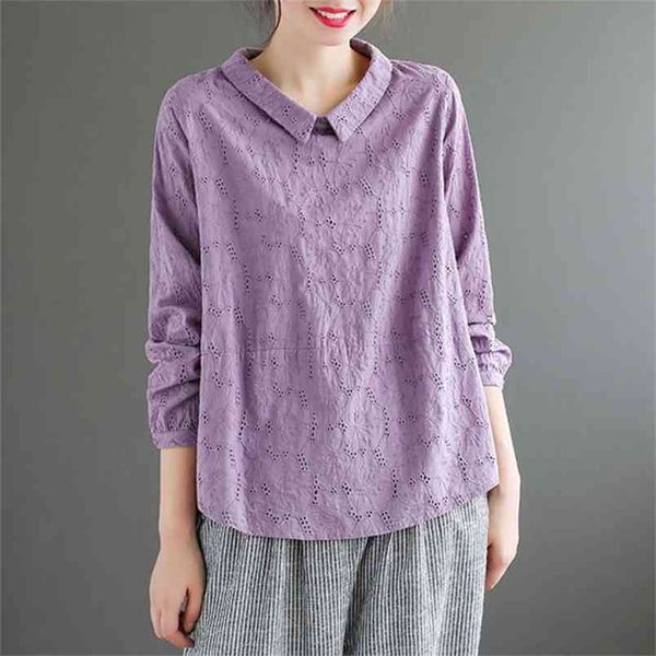 100% cotton peter pan collar hollow out long sleeve women shirt spring autumn arts style casual loose blouses plus size m472 210512, White
100% cotton peter pan collar hollow out long sleeve women shirt spring autumn arts style casual loose blouses plus size m472 210512, White
