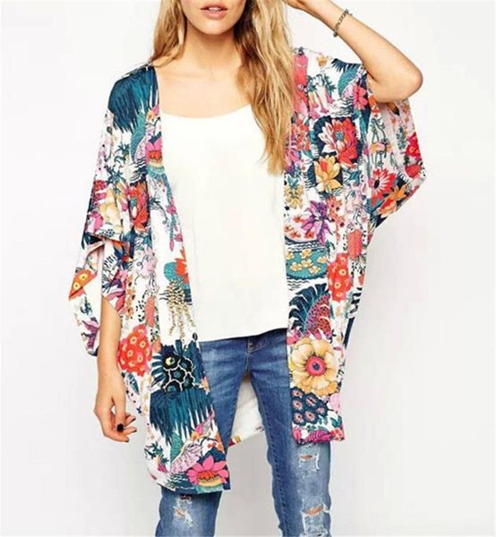boho women blouse floral print beach shawl kimono cardigan shirts casual loose half sleeve long blusa clothing w3 women's blouses, White
boho women blouse floral print beach shawl kimono cardigan shirts casual loose half sleeve long blusa clothing w3 women's blouses, White