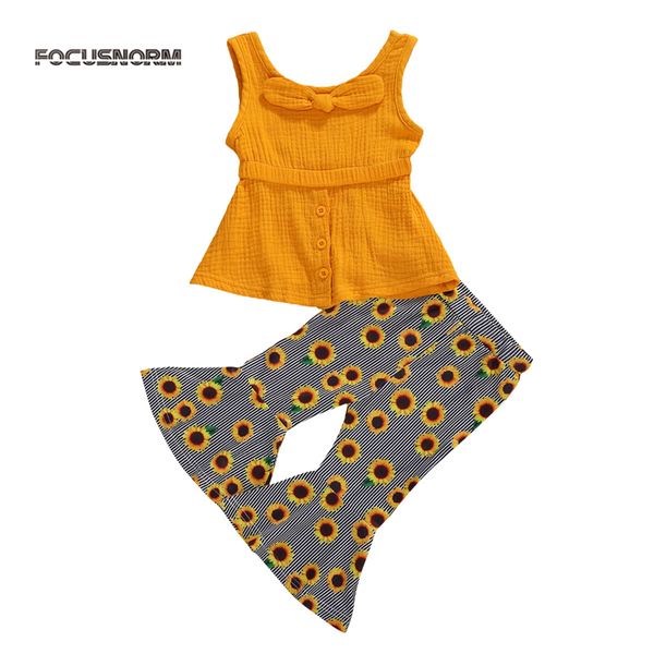 1-5y summer girls clothes sets bow sleeveless solid ruffles vest sunflowers print flare pants, White
1-5y summer girls clothes sets bow sleeveless solid ruffles vest sunflowers print flare pants, White