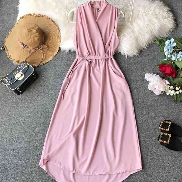 sleeveless dress female summer korean slim chiffon v-collar pure simple vestidos e843 210527, Black;gray
sleeveless dress female summer korean slim chiffon v-collar pure simple vestidos e843 210527, Black;gray