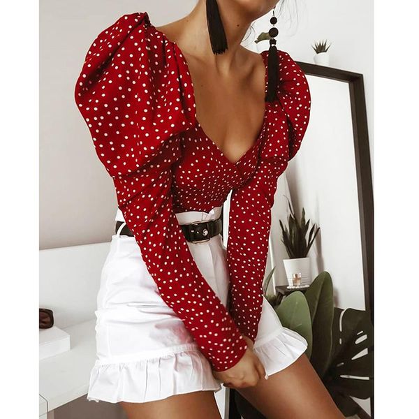 lace up red crop backless chic female shirts vintage polka dot women puff long sleeve wrap elegant women's t-shirt, White
lace up red crop backless chic female shirts vintage polka dot women puff long sleeve wrap elegant women's t-shirt, White