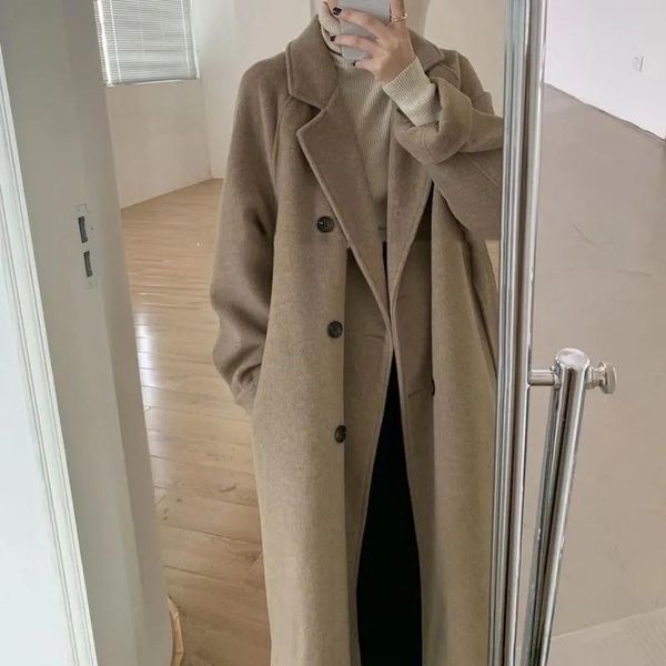 women's wool & blends woolen coat loose thick cloth windbreaker jacket autumn winter fashion plus size long casual overcoat, Black
women's wool & blends woolen coat loose thick cloth windbreaker jacket autumn winter fashion plus size long casual overcoat, Black