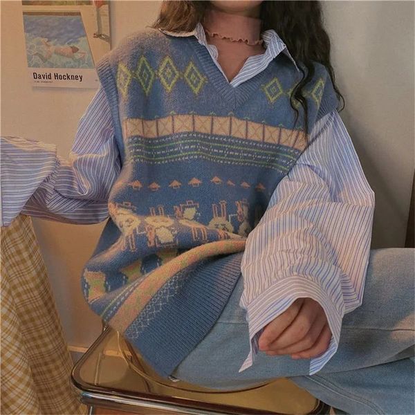 sweaters 2021 female spring sweater vest vintage loose fashion oversize cleavage pullovers match striped shirt korean style, White;black
sweaters 2021 female spring sweater vest vintage loose fashion oversize cleavage pullovers match striped shirt korean style, White;black