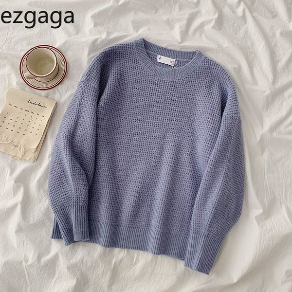 ezgaga knitted sweater women autumn new solid loose all-match korean long sleeve ladies simple stylish soft streetwear 210430, White;black 
ezgaga knitted sweater women autumn new solid loose all-match korean long sleeve ladies simple stylish soft streetwear 210430, White;black