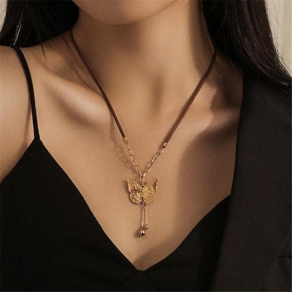 vintage gold butterfly round bead pendant necklace handmade leather cord tassel european and american female jewelry necklaces, Silver
vintage gold butterfly round bead pendant necklace handmade leather cord tassel european and american female jewelry necklaces, Silver