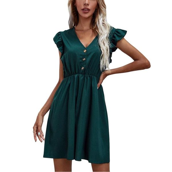 casual dresses ladies mini dress solid color single row buttons v-neck soft women slim a-line, Black;gray
casual dresses ladies mini dress solid color single row buttons v-neck soft women slim a-line, Black;gray