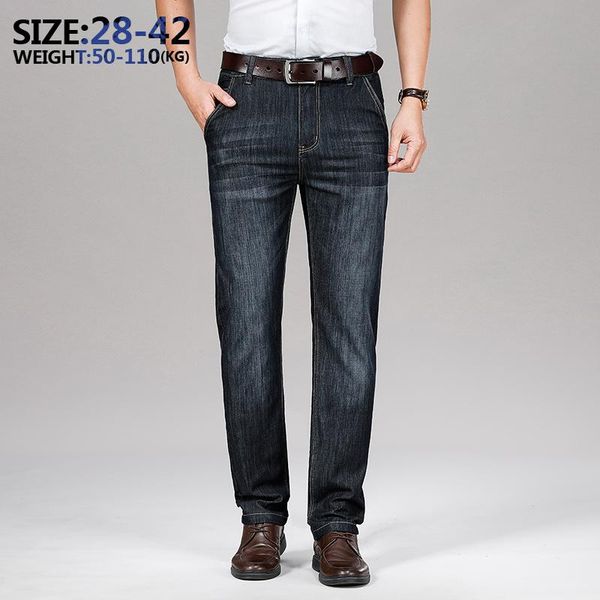 men's thin straight-leg loose cotton jeans 2021 summer classic style advanced stretch pants male brand trousers plus size 40 42, Blue
men's thin straight-leg loose cotton jeans 2021 summer classic style advanced stretch pants male brand trousers plus size 40 42, Blue