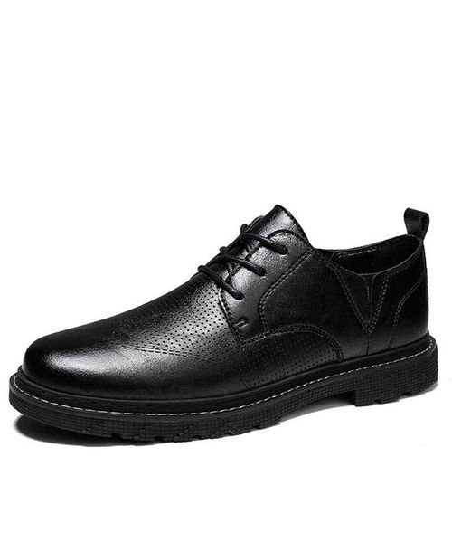 

Mens Handmade PU Classic Black Round Toe Lace-up Derby Shoes Low Heel Comfortable Fashion All-match Business Casuall 5KE011