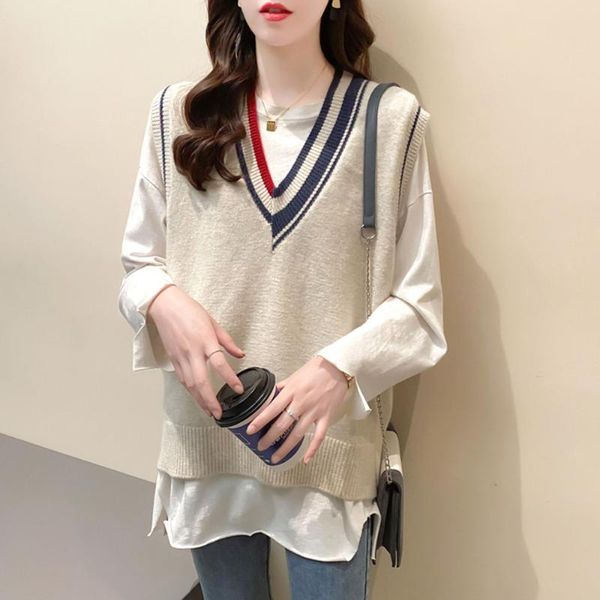 women's sweaters 2021 spring korean style fashion v-neck patchwork pullover bottoming sleeveless vest sweater women loose knit trend, White;black
women's sweaters 2021 spring korean style fashion v-neck patchwork pullover bottoming sleeveless vest sweater women loose knit trend, White;black