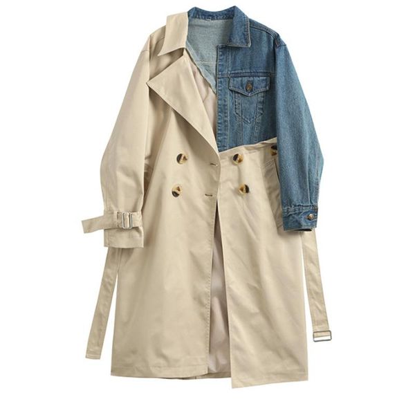 women's trench coats 2021 autumn and winter denim stitching windbreaker mid length long sleeved loose jacket female asymmetric casual c, Tan;black
women's trench coats 2021 autumn and winter denim stitching windbreaker mid length long sleeved loose jacket female asymmetric casual c, Tan;black