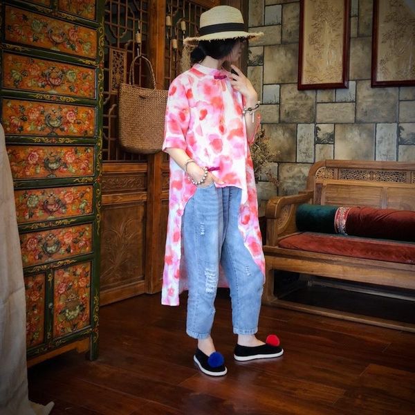women's blouses & shirts qpfjqd 2021 chinese style women ramie mandarin collar female printing flower loose linen long asymmetry, White
women's blouses & shirts qpfjqd 2021 chinese style women ramie mandarin collar female printing flower loose linen long asymmetry, White