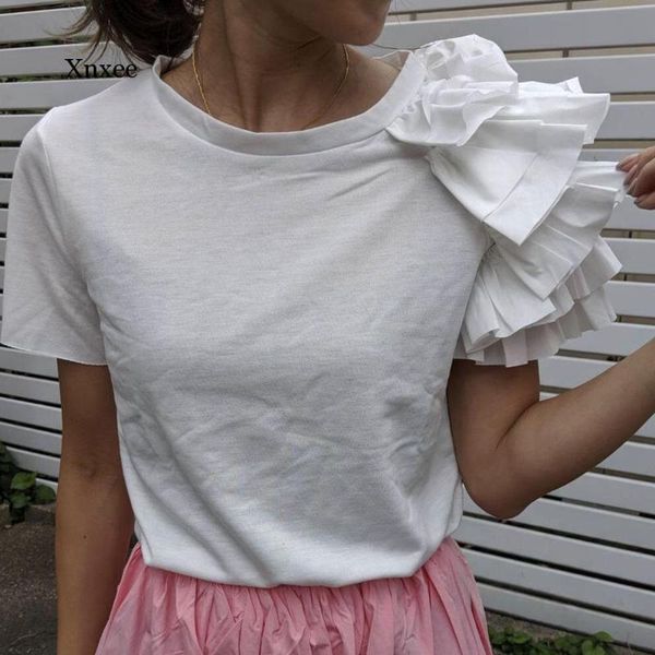 women's t-shirt loose chic ruffle short sleeve summer t shirt casual round neck plain femme tee t-shirts office lady women daily 2021, White
women's t-shirt loose chic ruffle short sleeve summer t shirt casual round neck plain femme tee t-shirts office lady women daily 2021, White