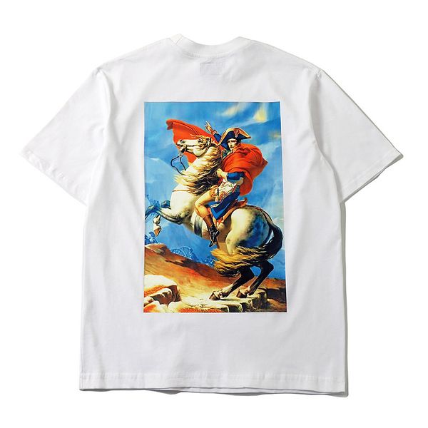new male high-quality star with retro napoleon pattern loose cotton short-sleeved fashion hip-hop t blood, White;black
