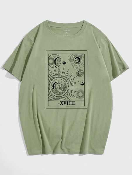 men sun & moon print tee r594#, White;black