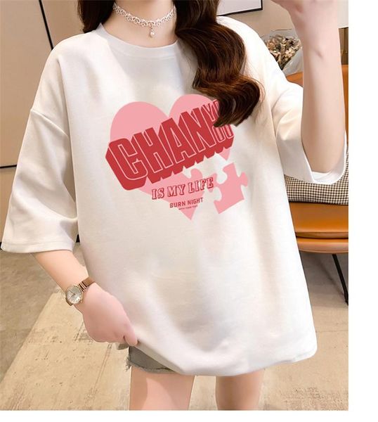 women's t-shirt summer loose hedging letter heart-shaped print short-sleeved all-match casual college style jacket women, White
women's t-shirt summer loose hedging letter heart-shaped print short-sleeved all-match casual college style jacket women, White