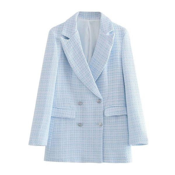 women's suits & blazers women fashion double breasted tweed check blazer coat vintage long sleeve pockets female loose sky blue chic ve, White;black
women's suits & blazers women fashion double breasted tweed check blazer coat vintage long sleeve pockets female loose sky blue chic ve, White;black