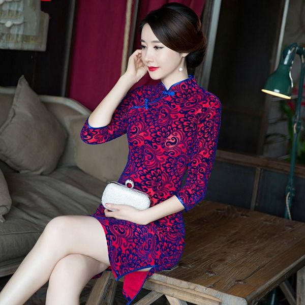ethnic clothing super quality autumn the velvet 3/4 long sleeves slim cheongsams flower printing daily dress, Red
ethnic clothing super quality autumn the velvet 3/4 long sleeves slim cheongsams flower printing daily dress, Red