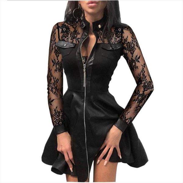 plus size 5xl summer womens dress lace sleeve pu faux leather mini v neck zipper party bodydon, Black;gray
plus size 5xl summer womens dress lace sleeve pu faux leather mini v neck zipper party bodydon, Black;gray