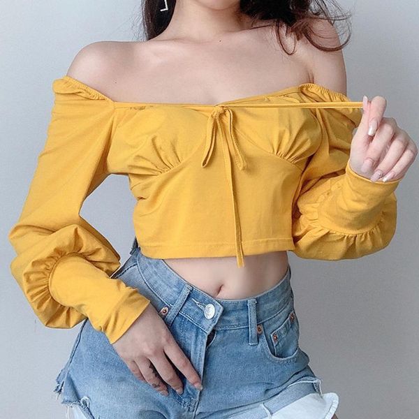 women's t-shirt women long sleeve square collar pleated crop solid color slim party short female drawstring cropped tees, White
women's t-shirt women long sleeve square collar pleated crop solid color slim party short female drawstring cropped tees, White