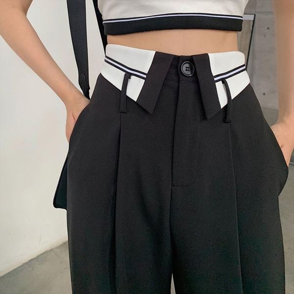 cuffs wide leg womens pant high waist trousers summer thin design flower brace straight loose drape suit, Black;white
cuffs wide leg womens pant high waist trousers summer thin design flower brace straight loose drape suit, Black;white