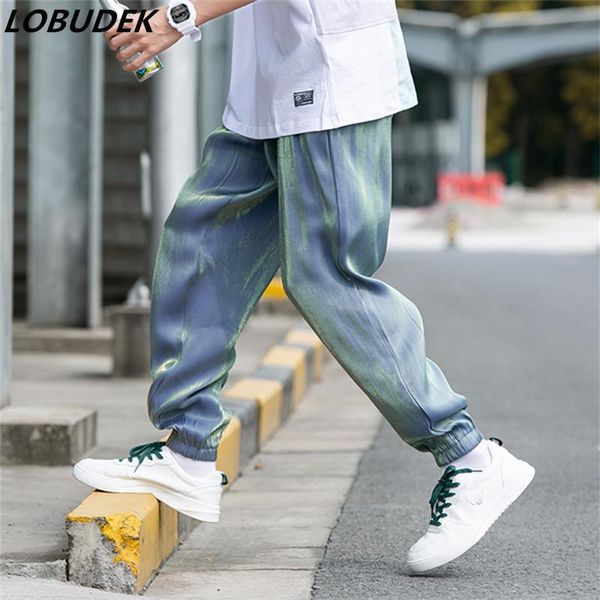men harem pants summer thin silk loose casual korean style hip hop trousers wide leg plus size red/gold/purple/blue men's, Black
men harem pants summer thin silk loose casual korean style hip hop trousers wide leg plus size red/gold/purple/blue men's, Black