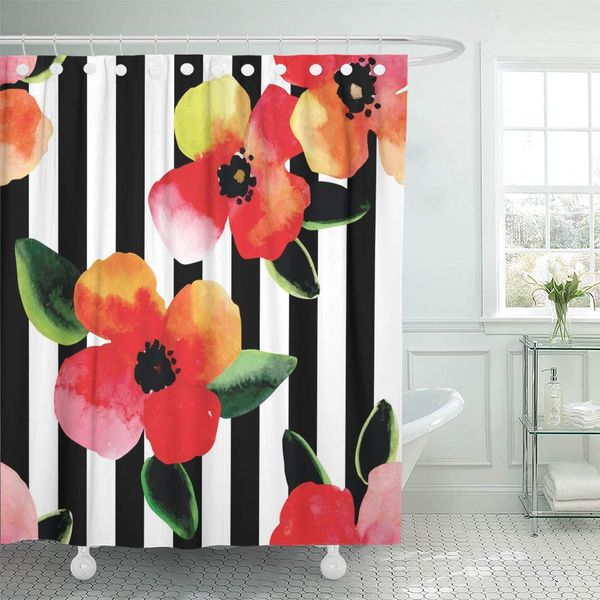 shower curtain floral bright watercolor flowers and leaves pattern black white shower curtains sets with 12 hooks 72 x 78 inches
shower curtain floral bright watercolor flowers and leaves pattern black white shower curtains sets with 12 hooks 72 x 78 inches