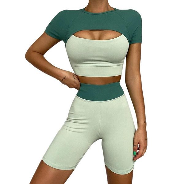 women's tracksuits two piece short suits contrast color sleeve + high waist elastic slim sets women causal sports fitness tracksuit, Gray
women's tracksuits two piece short suits contrast color sleeve + high waist elastic slim sets women causal sports fitness tracksuit, Gray
