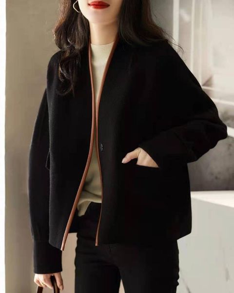 women's wool & blends 2021 spring and autumn korean style contrast color woolen short temperamental long-sleeved coat for women, Black
women's wool & blends 2021 spring and autumn korean style contrast color woolen short temperamental long-sleeved coat for women, Black