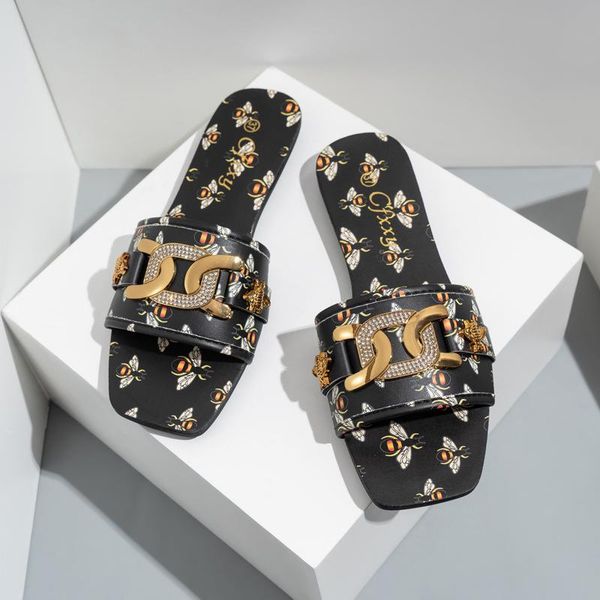 slippers ladies square toe rhinestone flat bottom slides metal button cartoon bees print casual beach shoes, Black
slippers ladies square toe rhinestone flat bottom slides metal button cartoon bees print casual beach shoes, Black
