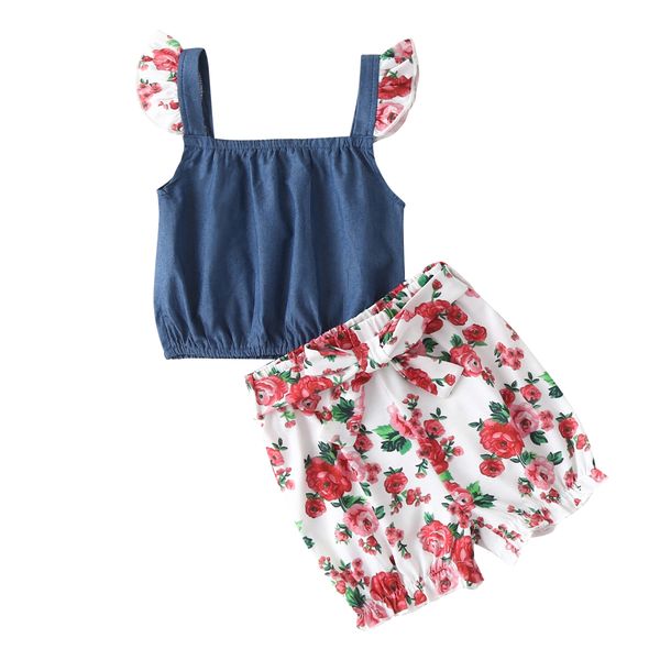 0-4y summer cute baby girls clothes sets floral print ruffles sleeve t shirts +blue mini skirts, White
0-4y summer cute baby girls clothes sets floral print ruffles sleeve t shirts +blue mini skirts, White