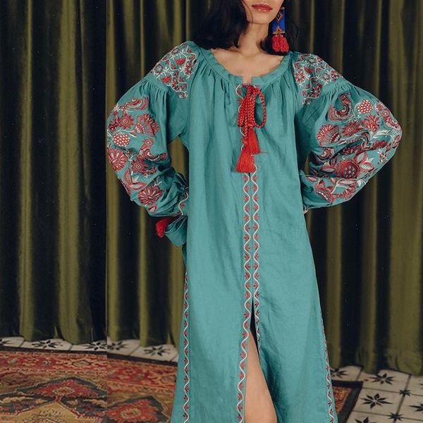 womens dress long sleeve midi tunic dresses green floral embroidery vintage vestidos boho holiday casual women robe, Black;gray
womens dress long sleeve midi tunic dresses green floral embroidery vintage vestidos boho holiday casual women robe, Black;gray