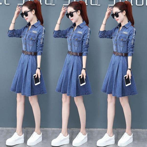 elegant women's spring denim dress 2021 slim fit wild long sleeve autumn casual dresses, Black;gray
elegant women's spring denim dress 2021 slim fit wild long sleeve autumn casual dresses, Black;gray