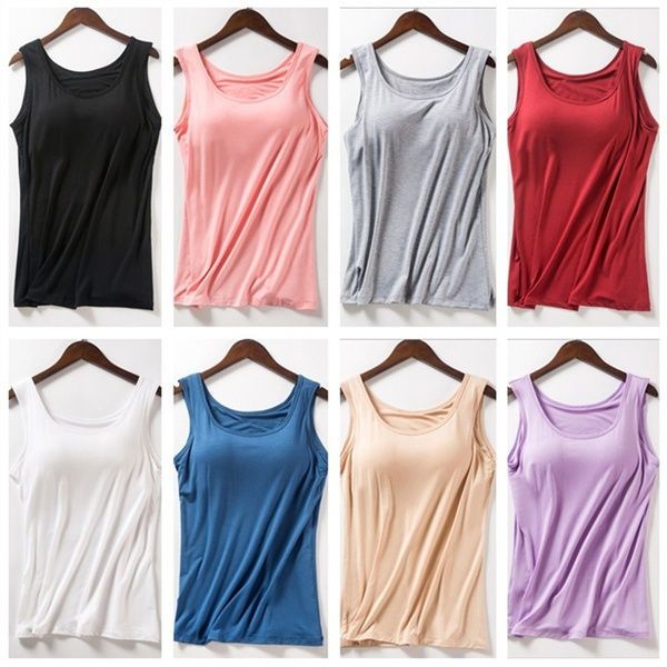 women built in padded bra tank breathable modal camisole solid casual basic shirt women bra vest summer, White
women built in padded bra tank breathable modal camisole solid casual basic shirt women bra vest summer, White