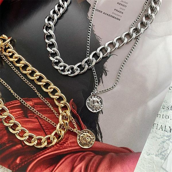 pendant necklaces retro portrait exaggerated thick chain necklace double layer cool hip hop short clavicle accessories, Silver
pendant necklaces retro portrait exaggerated thick chain necklace double layer cool hip hop short clavicle accessories, Silver