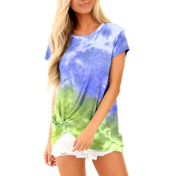 women's t-shirt short-sleeved printed summer fashion wild tie-dye color loose pullover soft breathable, White
women's t-shirt short-sleeved printed summer fashion wild tie-dye color loose pullover soft breathable, White