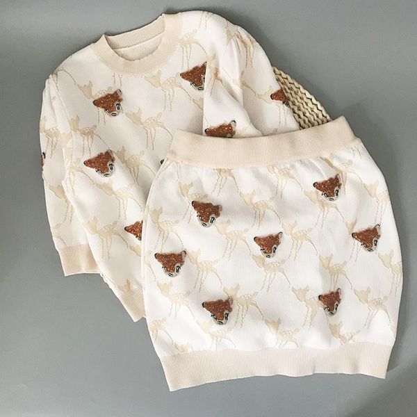 two piece dress high edition 21 spring fawn round neck pullover short sleeve sweater women's suit, White
two piece dress high edition 21 spring fawn round neck pullover short sleeve sweater women's suit, White