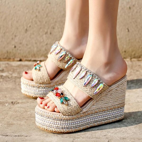 slippers 2021 summer women crystal 10.5cm high heels 4cm platform wedges sandals rope slides female beach dress shoes, Black
slippers 2021 summer women crystal 10.5cm high heels 4cm platform wedges sandals rope slides female beach dress shoes, Black