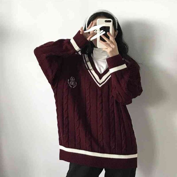 color matching twist v-neck sweater for female students autumn and winter pullover loose and versatile knitted jacket, White;black
color matching twist v-neck sweater for female students autumn and winter pullover loose and versatile knitted jacket, White;black
