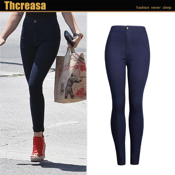2021, spring and autumn women's denim trousers elastic slim fit jeans, Blue