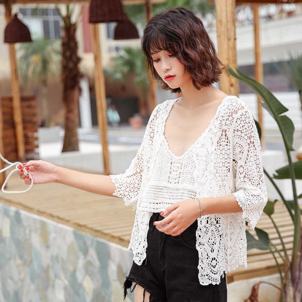 women's sweaters boho style hollow out crochet lace women fashion kawaii half sleeve summer cardigan ckxx, White;black
women's sweaters boho style hollow out crochet lace women fashion kawaii half sleeve summer cardigan ckxx, White;black