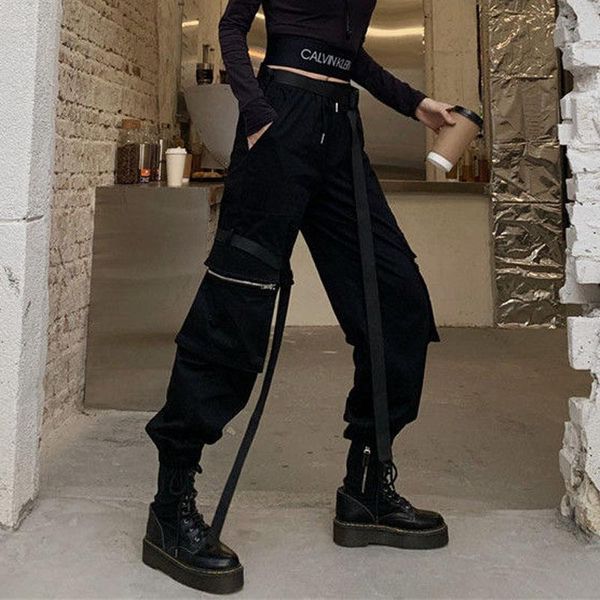 women's pants & capris women high waist streetwear cargo with belt female fashion casual zipper pocket trousers loose jogging, Black;white
women's pants & capris women high waist streetwear cargo with belt female fashion casual zipper pocket trousers loose jogging, Black;white