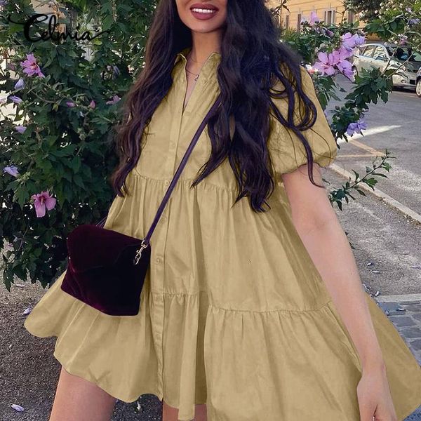 dresses celmia short puff sleeve party mini cake women vacation style solid lapel shirt dress casual loose pleated a-line vestidos, Black;gray
dresses celmia short puff sleeve party mini cake women vacation style solid lapel shirt dress casual loose pleated a-line vestidos, Black;gray