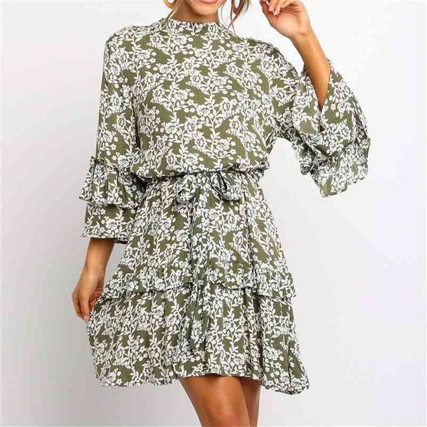 women's armygreen floral print dress autumn 3/4 sleeve ruffles boho beach chiffon mini dresses stand collar sashes casual dress 210323, Black;gray
women's armygreen floral print dress autumn 3/4 sleeve ruffles boho beach chiffon mini dresses stand collar sashes casual dress 210323, Black;gray
