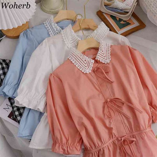 summer simple shirt small fresh elegant blouse women korean wild sweet slim waist thin lace-up peter pan collar 210519, White
summer simple shirt small fresh elegant blouse women korean wild sweet slim waist thin lace-up peter pan collar 210519, White