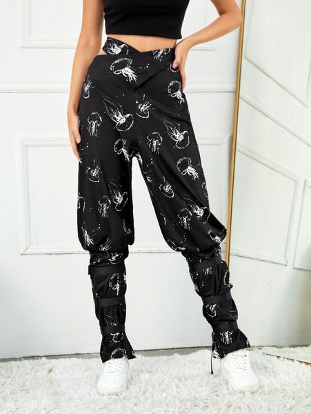 x karen applegate criss cross graphic pattern pants with push buckle tape q3gj#, Black;white
x karen applegate criss cross graphic pattern pants with push buckle tape q3gj#, Black;white